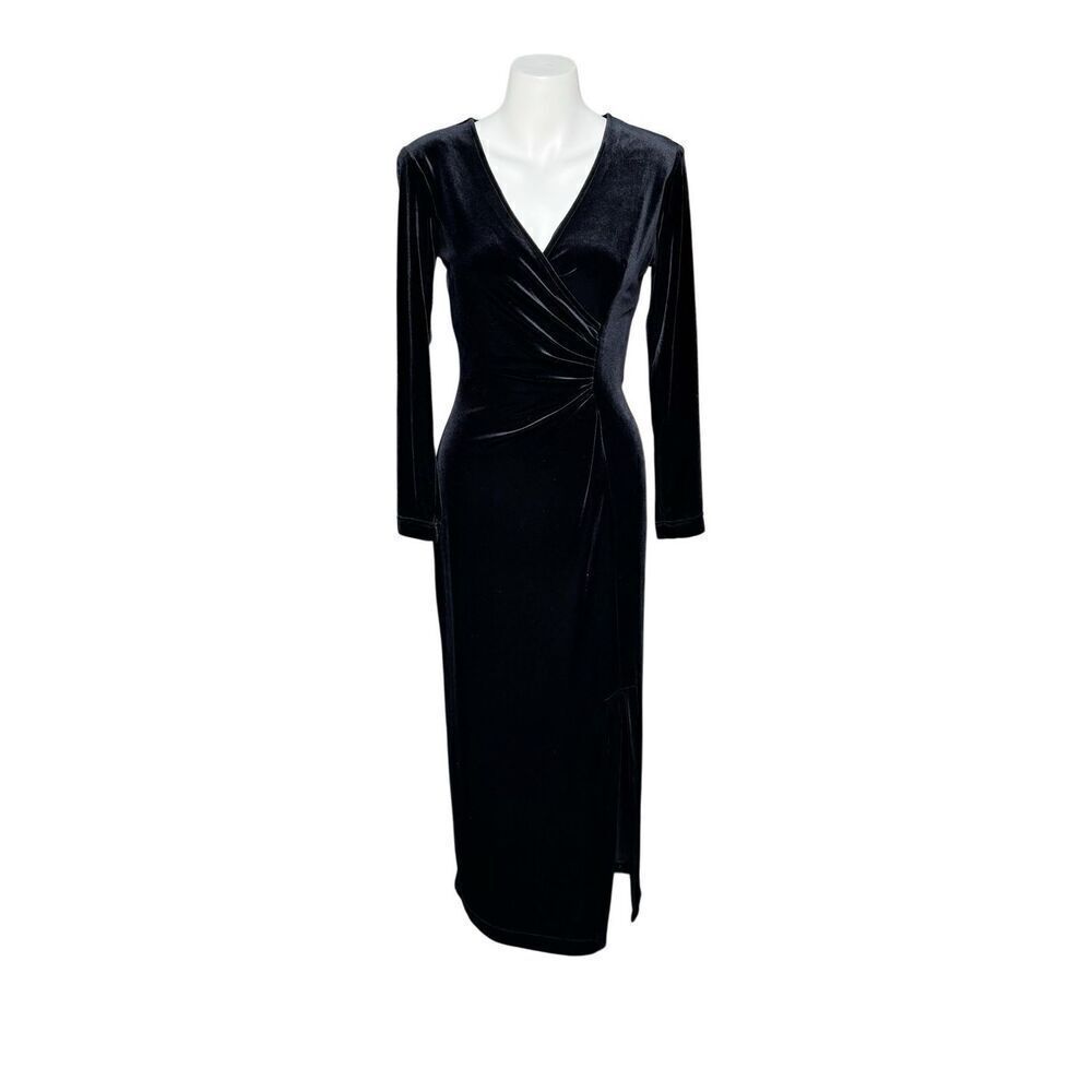 Signature by Robbie Bee vintage black long sleeve velvet evening dress size 4 pe